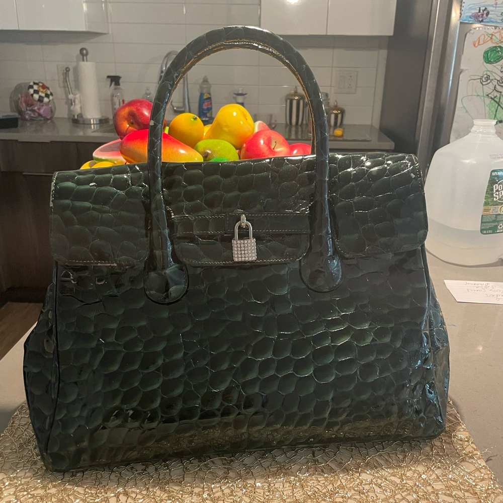 Beautiful green leather croc patent  bag